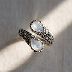 Adjustable Floral Accent Moonstone Ring