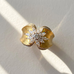 Brushed Vintage Butterfly CZ Ring