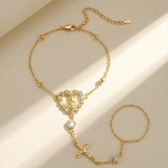 14K Virgin Mary & Jesus Christ Heart Cross Hand Chain