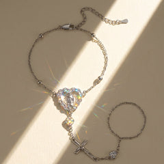 14K Virgin Mary & Jesus Christ Heart Cross Hand Chain
