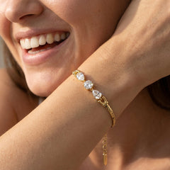 14K Elegant CZ Heart Snake Chain Bracelet