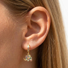 Dainty Colorful Diamond Elephant Outline Earrings