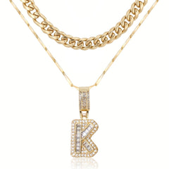 2-Piece 14K Layered Cuban & Initial Necklaces