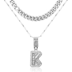 2-Piece 14K Layered Cuban & Initial Necklaces