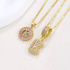 2-Piece 14K Diamond Letter Initial Necklaces (Limited Pink Edition)