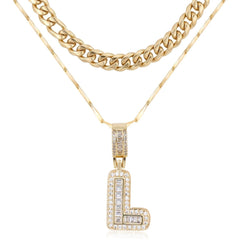 2-Piece 14K Layered Cuban & Initial Necklaces