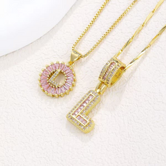 2-Piece 14K Diamond Letter Initial Necklaces (Limited Pink Edition)