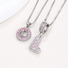 2-Piece 14K Diamond Letter Initial Necklaces (Limited Pink Edition)