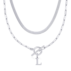 2-Piece Paperclip Initial Toggle Clasp & Herringbone Necklace Set