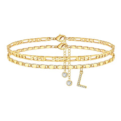 2-Piece 14K Diamond Letter Initial Anklet