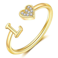 Elegant Heart Accented Serif Letter Initial Ring