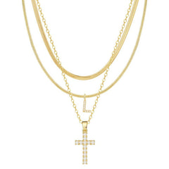 3-Piece 14K Diamond Accented Initial & Cross Necklace Set