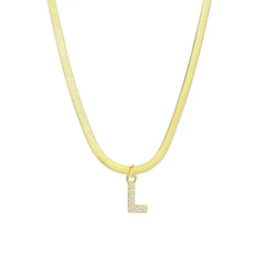 Dainty Diamond Letter Initial Herringbone Necklace