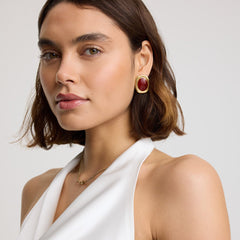 Bold Oval Statement Earrings Red