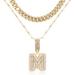 2-Piece 14K Layered Cuban & Initial Necklaces