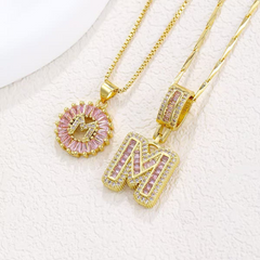2-Piece 14K Diamond Letter Initial Necklaces (Limited Pink Edition)