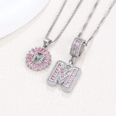 2-Piece 14K Diamond Letter Initial Necklaces (Limited Pink Edition)