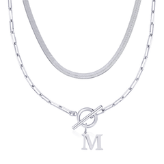 2-Piece Paperclip Initial Toggle Clasp & Herringbone Necklace Set