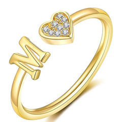 Elegant Heart Accented Serif Letter Initial Ring