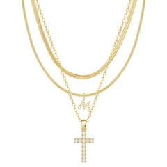 3-Piece 14K Diamond Accented Initial & Cross Necklace Set