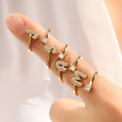 Dainty Bubble Diamond Wrap Initial Ring