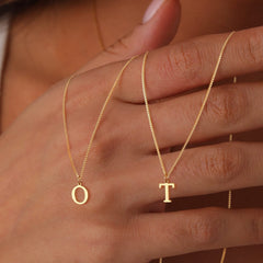 14K Minimal Serif Initial Necklace