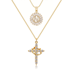 2-Piece 14K Diamond Cross Crown & Initial Necklace Set