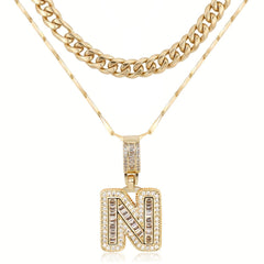 2-Piece 14K Layered Cuban & Initial Necklaces