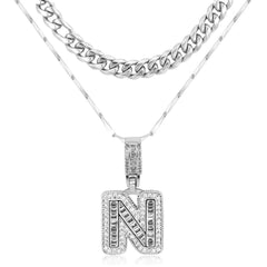 2-Piece 14K Layered Cuban & Initial Necklaces