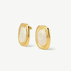 Bold Oval White Statement Earrings