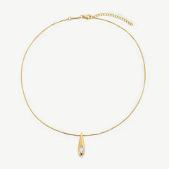 Gold Teardrop Pendant Necklace for Women with Clear Crystal, Minimalist Dainty Jewelry