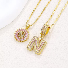 2-Piece 14K Diamond Letter Initial Necklaces (Limited Pink Edition)