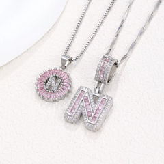 2-Piece 14K Diamond Letter Initial Necklaces (Limited Pink Edition)