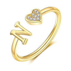 Elegant Heart Accented Serif Letter Initial Ring