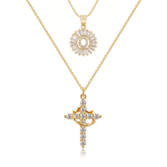 2-Piece 14K Diamond Cross Crown & Initial Necklace Set