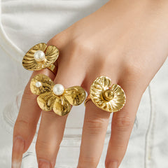 Pearl-Look Floral & Sculptural Open Rings