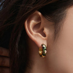 18K Gold-Plated Floral Enamel Hoop Earrings