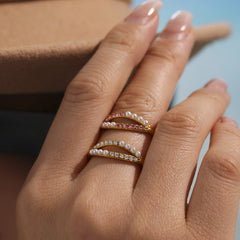 Pearl-Look Double Curve Sparkling Ring