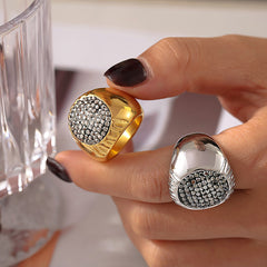 18K Gold-Plated Oval Pave Statement Ring