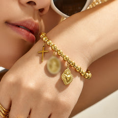 18K Gold-Plated Beaded Charm Bangle