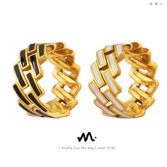 Geometric Enamel Openwork Ring