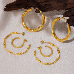 18K Gold-Plated Textured Hoop Earrings