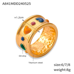 Enamel Heart Stainless Steel Band Ring