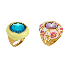 Enamel Flower Stone Statement Ring