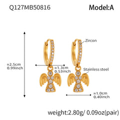 Cubic Zirconia Angel Charm Hoop Earrings