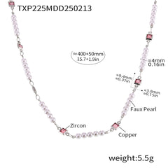 18K Gold-Plated Cubic Zirconia Pearl-Look Necklace or Bracelet