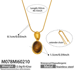 Tiger Eye and Black Agate Long Pendant Necklace