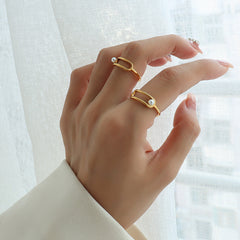 Pearl-Look Geometric Open Ring