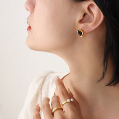 Square Color-Stone Stud Earrings