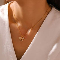 18K Gold-Plated Double Bow Pendant Necklace